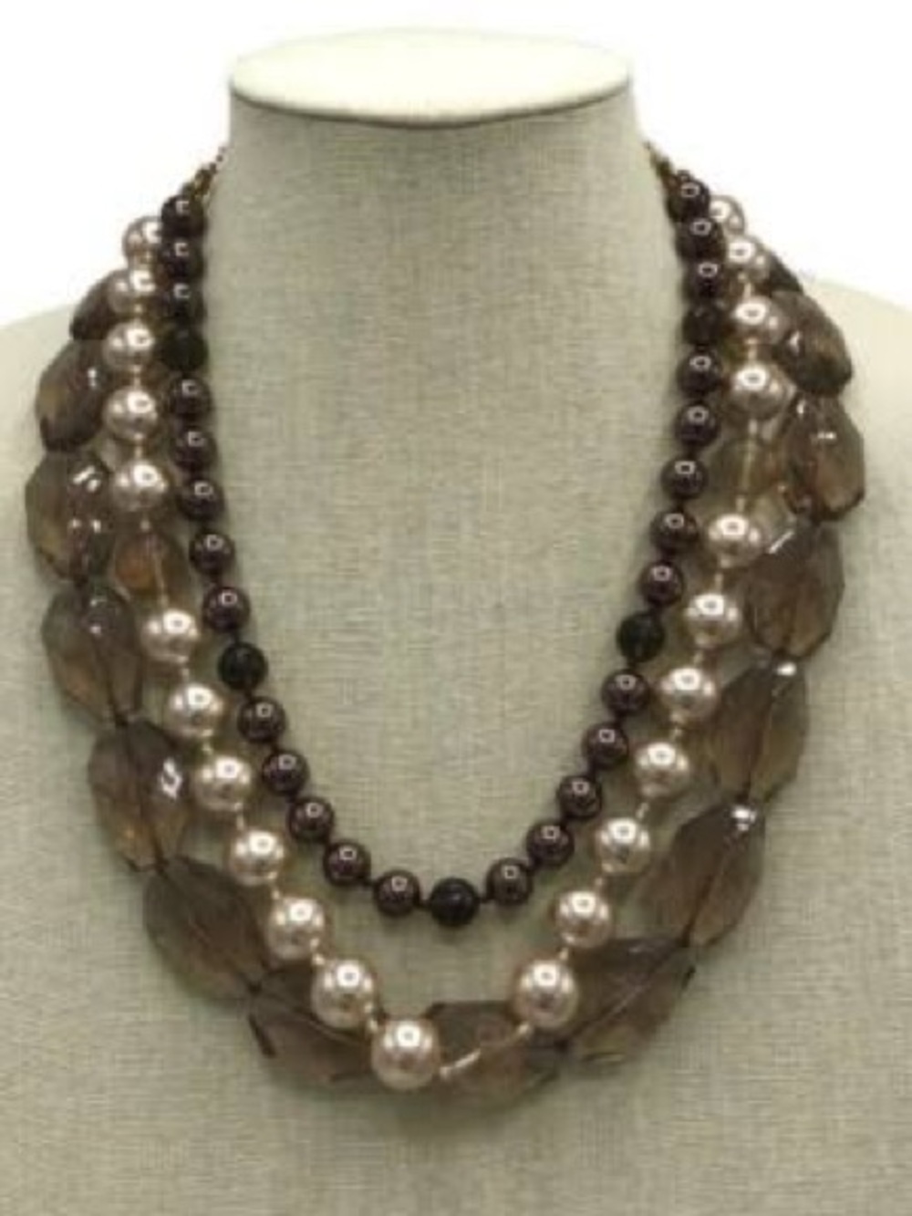 Stella & Dot Della Triple Strand Necklace Brown Gold-Tone